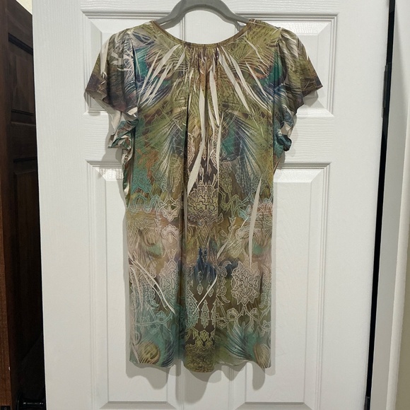 NWOT One World Tunic Green Blue Brown Rhinestones L - Picture 2 of 3